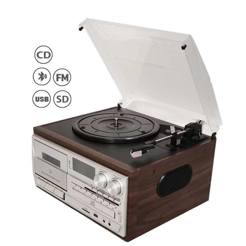 Giradischi retrò 9 in 1, giradischi in vinile con radio AM/FM, 3 velocità, altoparlanti integrati, uscita audio per camera da letto o ufficio