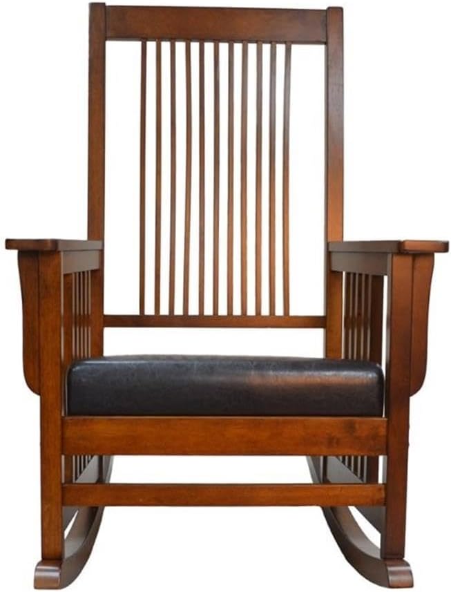 Pemberly Row Mission Rocker, 47" H x 27" W x 32.75" D, Solid Wood, Chestnut Finish, Classic Modern/Contemporary Mission Style Indoor Living Room Chair for Relaxation