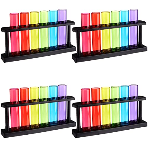 4 Pack Plastic Test Tubes With Rack For Parties, Plant Propagation, Shot Glasses Holder For Science Themed Birthday Party, Pouring And Storing Liquids, 6 Colors (1.5 Ounces) #TOP10