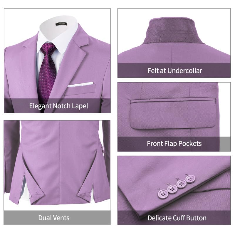 Image of WEEN CHARM Men's 3-Piece Slim Fit Suit Set-2-Button Blazer,Vest & Pants-Formal Wedding,Prom,Party & Business Tuxedo
