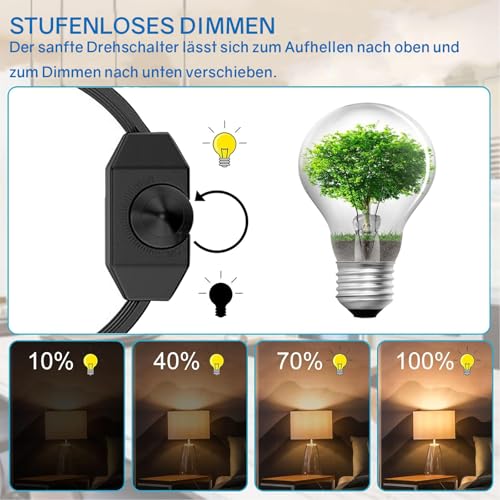 Powice LED Dimmer mit Schalter,1 Meter Dimmer für LED Lampen,Euro Flachstecker Schalter mit Dimmer Schalter für Led Lampen 220-250V / 100W Max,Dimmer Steckdose für Led Lampen(Schwarz)