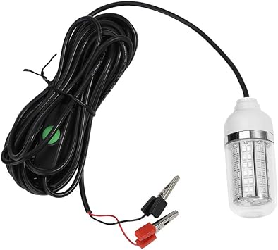 LED Underwater Night Fishing Light, 12V 15W Lure Bait Finder Night Submersible Deep Drop Light, 5M Cable Style 108LED Beads Submersible Fishing Light