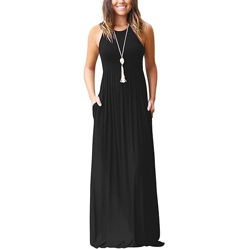 GRECERELLE Women's Summer Sleeveless Casual Long Tank Maxi Dress with Pockets (XS-3XL)