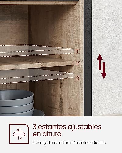 Miniatura 7 de Vasagle Aparador, Armario De Cocina, Armario De Almacenamiento, Con 2 Puertas Correderas, 33 X 100 X 80 Cm, Estantes Ajustables, Para Salón, Marrón Camello Y Negro Tinta Lsc092b50