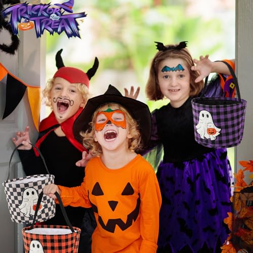 Halloween-Eimer, Trick-or-Treat-Korb für Kinder Mädchen Jungen, Halloween-Süßigkeiteneimer Geschenkekorb Canvas Kürbiseimer Grusel-Boo-Körbe Süßigkeitstaschen Kürbiskörbe für Partydeko, Schwarz