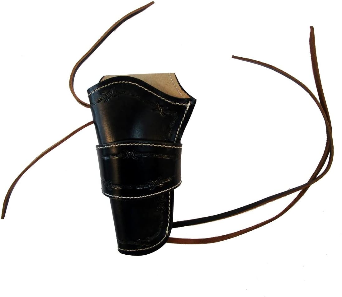 Western Gun Holster Barb Tooled Black Leather Single Action Cowboy Revolver CASE Left Handed