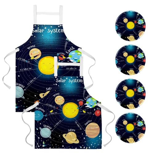 Lot de 2 tabliers de cuisine avec motif système solaire dessin animé pour pâtisserie
