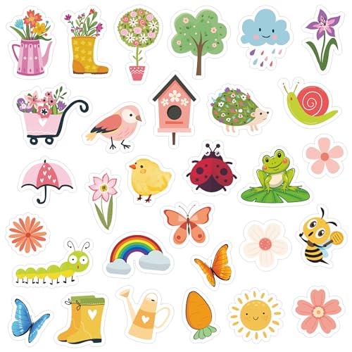 Lucleag 600 PCS Spring Stickers for Kids, Cute Spring Stickers for Crafts, Assorted Spring Pattern Animals Flowers Stickers for Spring Easter Gifts for Kids Party Favor Supplies Decor