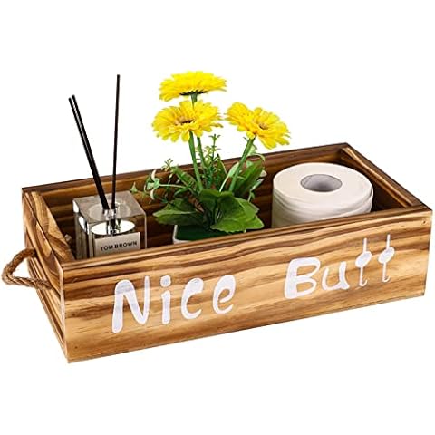 PENGKE Bathroom Decor Box,Rustic Farmhouse Bathroom Toilet Paper Box Decor, Countertop Organizer Storage with 2 Sides Funny Sayings(Brown) Cover