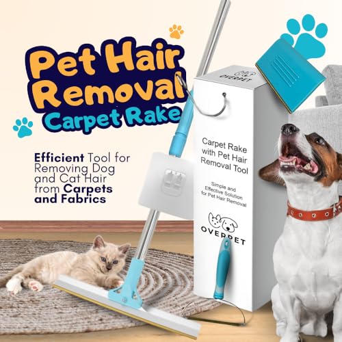 Image of Pet Hair Scraper Set 3 piece - Includes Retractable Carpet Rake, Scraper for Furniture, and Carpet Brush - Easily Removes Embedded Pet Hair from Rugs, Couches, Pet Beds & More