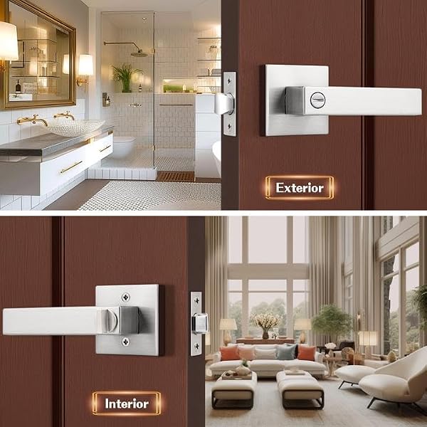 Probrico Privacy Door Handle Interior Door Lever Satin Nickel,Keyless Features, Bedroom and Bathroom Lockset handleset,Heavy Duty, 1 Pack by Probrico - Used condition - Image 2