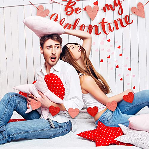 Image of Festiko Be My Valentine Banner & Heart Garland 3pcs Glitter Red Pink Happy Valentine's Day Large Pre-Assembled Holiday Banner Ornament for Wedding Engagement Party Home Decor