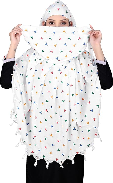 Image of Cotton Long Scarf Cum Mask Scarves Usable for Vehicle Driver | White Printed Design Fabric | Universal Size | Soft & Breathable Sun Protection | For Girl & Women