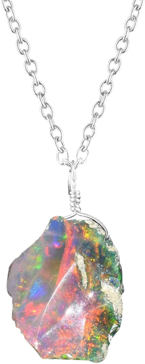 Opal Rough Stone Silver Dainty Necklace