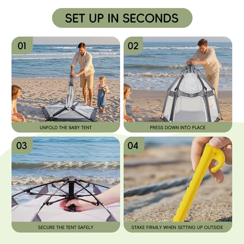 Image of Portable Baby Playpen with UPF50+ Canopy | 1-Second Setup | Foldable & Travel-Friendly Baby Play Yard | Ideal for Indoor /Outdoor Use(Gray)