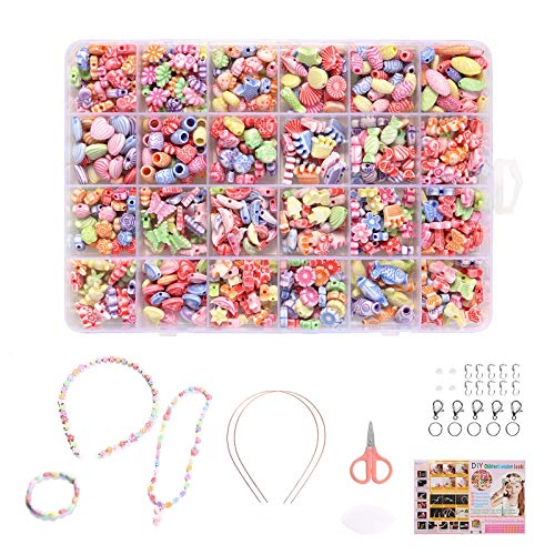 Ulikey Kralen om op te rijgen, set bestaande uit een doe-het-zelf armbanden, set met veiligheidsschaar, doe-het-zelf halskettingen, kunsthandwerkset voor meisjes en kinderen, verjaardagscadeau