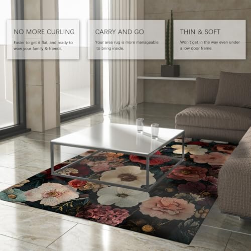 Tapis de salon 200x300cm lavable et vintage fleuri grand format - 4