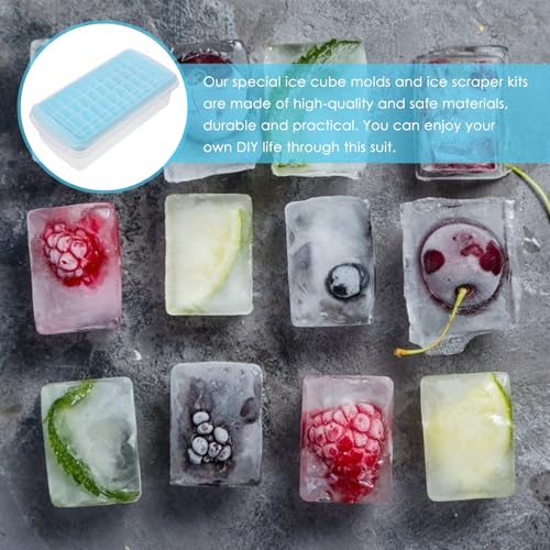 Molde para cubitos de hielo grande azul OSALADI con tapa y raspador miniatura 2