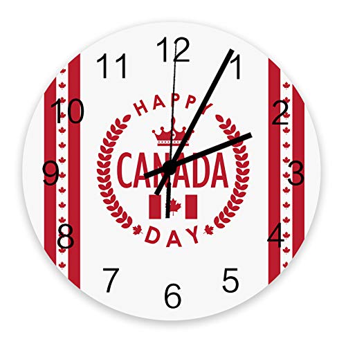 Analog Clock Small Digital Wall Wood Modern Alarm Clock Silent Non Ticking Battery Operate, Canada National Maple Leaf Flag Smart Gear Round 12 Inch Wall Clock For Office School Bedroom Living Room #TOP2