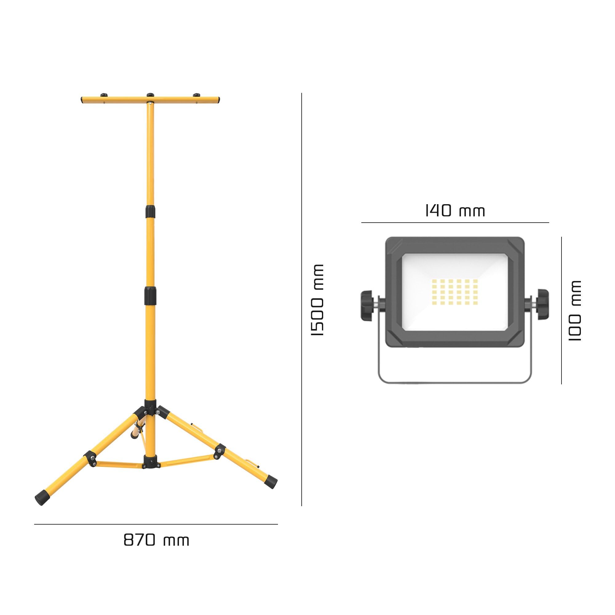 Ledvion - Faro LED su Treppiede 2x20W, 4000 Lumen, 6500K Luce Giorno, Impermeabile IP65, Lampada da Lavoro Doppia Regolabile per Interni ed Esterni, Lampada da Cantiere, Orientabile, Portatile