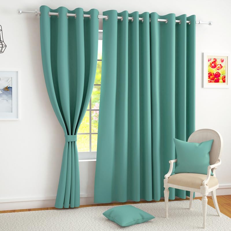 Story@Home Customisable Blackout Curtains 4 To 9 Feet Long Room Darkening, Noise Reducing, Window,Door, Long Opaque Door Curtain Plain,Mint Green, 100% Opacity