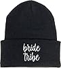 Funky Junque Womens Bride Beanie Warm Knit Embroidered Bride Tribe Skull Cap Hat, Bride Tribe - Black (Cursive), One Size #2