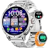 SUNKTA 1,85″ HD Smartwatch für Herren für iOS Android 800 mAh Großer Akku Smart Watch für Männer Bluetooth-Anrufe Silber Stahl LED-Lampe, Gesundheitsüberwachung, Schlafmonitor, über 100 Sportmodi