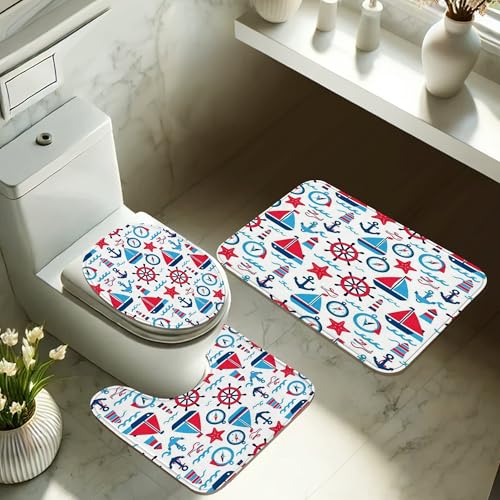 Ensemble de rideaux de douche en polyester de qualité supérieure au design marin rouge