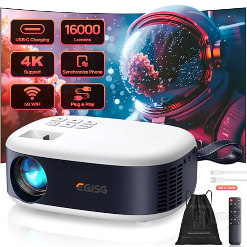 Mini Projector with WiFi and Bluetooth, 1080P/4K Supported Movie Projector with 5G WiFi 6, USB-C Fast Charging | Portable Projector for Bedroom, Small Projector Wide Compatible, (Navy Blue)