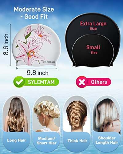 Sylemtam Swim Cap Women, Silicone Swimming Caps For Long Hair Anti Slip Waterproof Swim Caps For Womens Adult, Comfortable Bathing Cap Swimming Hats Fit For Curly Short Medium Long Thick Hairs (Lily) #TOP3