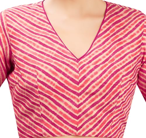 Image of Studio Shringaar Women's Leheriya Crepe Silk Half Sleeve Super Soft Readymade Saree Blouse