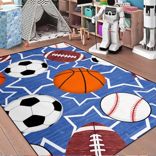 Sports Balls Boys Rug - Balls Rug for Boys Kids Room Sports Carpet Rugs, 4'5"×6'