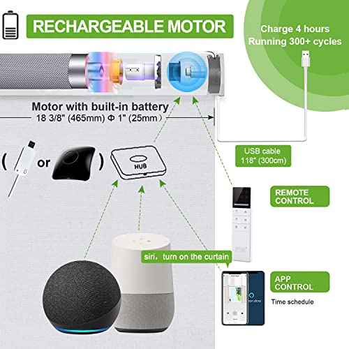 Zshine Day And Night Dual Layers Motorized Cordless Polyester Roller Blinds Shades Rechargeable Motor Suitable For Home, Office, Hotel, Club, Restaurant, Cinema Windows (Grey) #TOP2