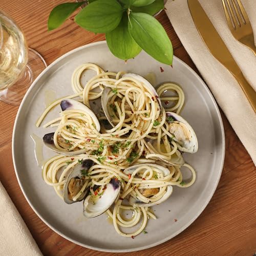 Image of Gibson Elite Avant-Garde 12 Piece Stoneware Dinnerware Set for 4, Chateau Grey Plates and Bowls Set with Reactive Glaze, Includes Dinner Plates, Salad Plates and Bowls