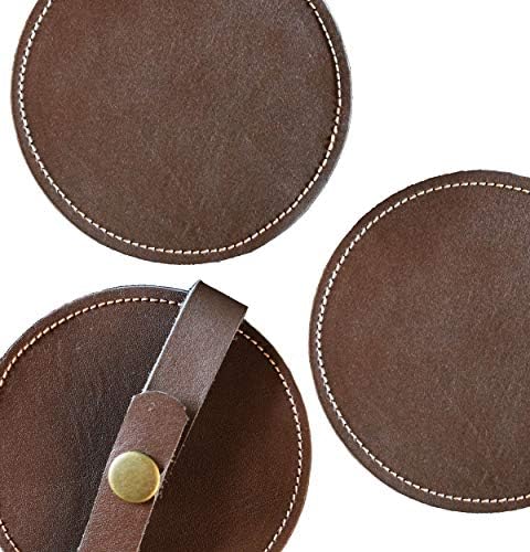 Classy Leather Drink Coasters - Best Stylish Bar Drinks Coaster Set for Modern House Warming Presents - Costers Furniture Accessories - Coaters Sets
