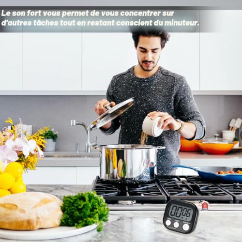 Auauraintt 3 Pièces Minuteur de Cuisine Magnétique (Noir) – vue 6