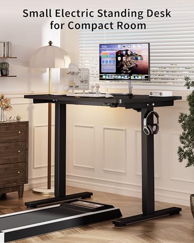 Image of Okin Small Electric Standing Desk, 36 x 24 Inches Whole Piece Height Adjustable Desk, Black Sit to Stand Desks Computer Workstation for Home Office