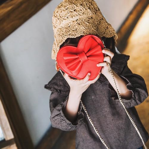 Mini Heart Shaped Crossbody Handbag Zipper Closure Coin Change Purse Chain Bag Bowknot Satchel Purse for Toddlers Little Girls2