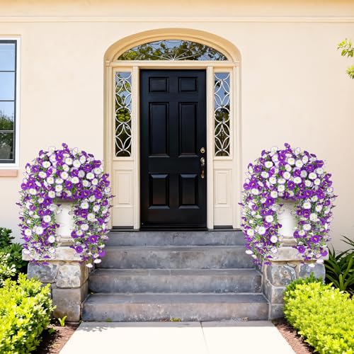Image of Bassion 2 Packs Artificial Hanging Flowers for Outdoors, Mixed Purple