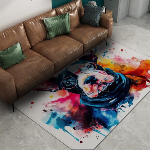 Tapis graffiti pour salle de classe et entrée motif animal chien à lunettes multicolore - 2