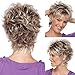 LEOSA Short Ombre Blonde Wig with Bangs for White Women Highlight Brown Pixie Cut Wig Synthetic Wavy Curly Light Blonde Mixed Brown Layered Natural Hair Fluffy Heat Resistant