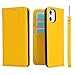 iCoverCase for iPhone 11 Wallet Case with Credit Card Holder and Wrist Strap, RFID Blocking Genuine Leather Flip Folio Magnetic Cell Phone Cover Case for iPhone 11 6.1 Inch (Yellow)