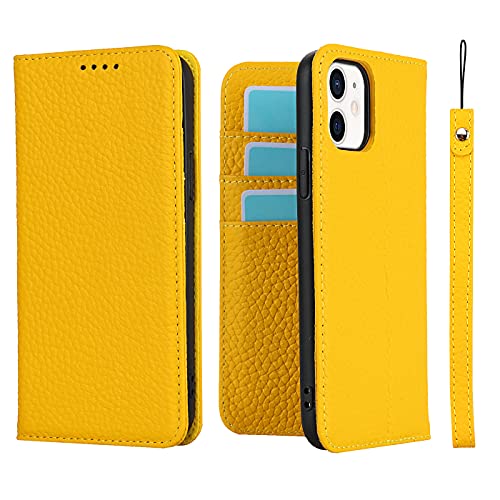 Étui iPhone 11 avec blocage RFID et porte-carte en cuir véritable jaune