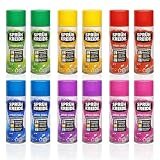 TrendandStylez Buntes Spr&uuml;hkreide Set (je 100ml) | 6, 12 oder 24 Dosen | Abwaschbares Kreidespray f&uuml;r Kinder & Party | Tempor&auml;res Markierungsspray f&uuml;r Auto, Stra&szlig;e & Deko (12 St&uuml;ck Bunt)