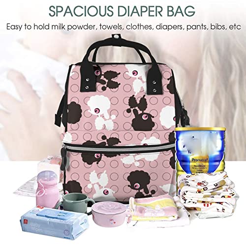 Diaper Changing Backpacks For Mom Senior-Poodle-Cute-Dog-Pink Travel Bookbag Diaper Bags Back Pack #TOP4