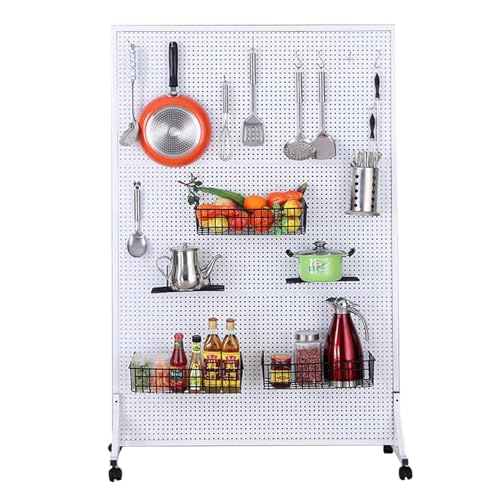Generisch Lochwand-Organizer-Paneele. Lochwand-Paneele, Metall-Lochwand-Displayständer, Weiß, 120 x 60 cm, 15 Haken, robust, platzsparend, modernes Design, Küche, Wandmontage