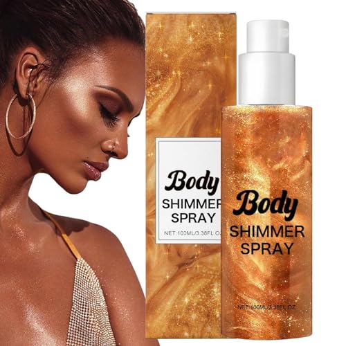 mivceklw Body Shimmer Spray, Bronze Highlighter, Nourishing Shimmer Oil, Radiant Finish Glowing Skin Perfect for Arms, Neck, Face, Legs, 1,46 x 1,46 x 5,63 pulgadas