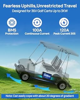 DC HOSUE 36V 50AH Lithium Golf Carts Battery,Lifepo4 Battery with 36V 25A Charger, Built-in 2C 100A Bluetooth BMS, Low Temperature Cut Off for Golf Carts under 3KW, Trolling Motors, Boat, RVs