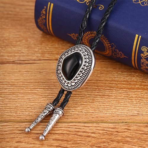 Image of Turquoise Bolo Tie for Men, Leather Braided Necktie Western Cowboy Bola Tie Costume Accessories for Men Women
