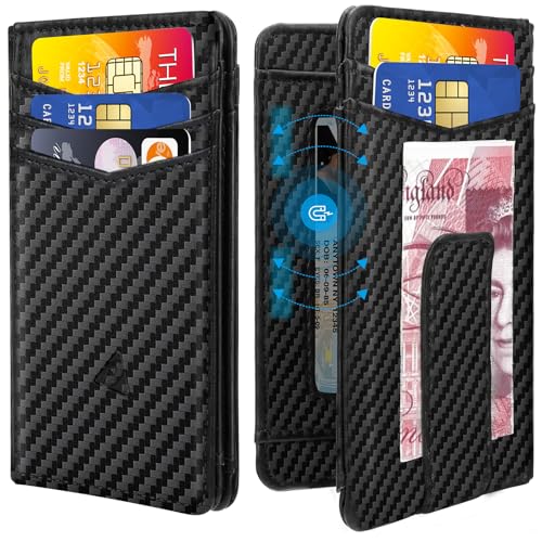 Mens Wallet, Credit Card Holder with Magnetic Closure, Leather Front Pocket Wallets for Men UK, Slim Card Wallet with Coin Pocket, RFID Blocking Bifold Wallets Holds 12+ Cards and Money Clip ID Window